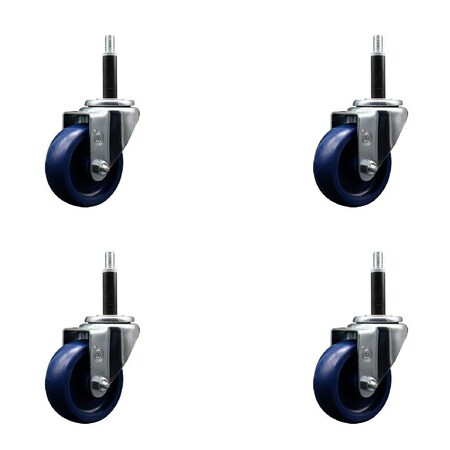 Service Caster 3.5'' Solid Poly Wheel Swivel 3/4'' Expanding Stem Caster Set, 4PK SCC-EX20S3514-SPUS-34-4